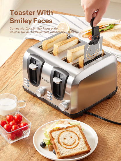 Yabano 4-Slice Toaster - Extra Wide Slots 7 Shade Settings Defrost  Reheat Functions