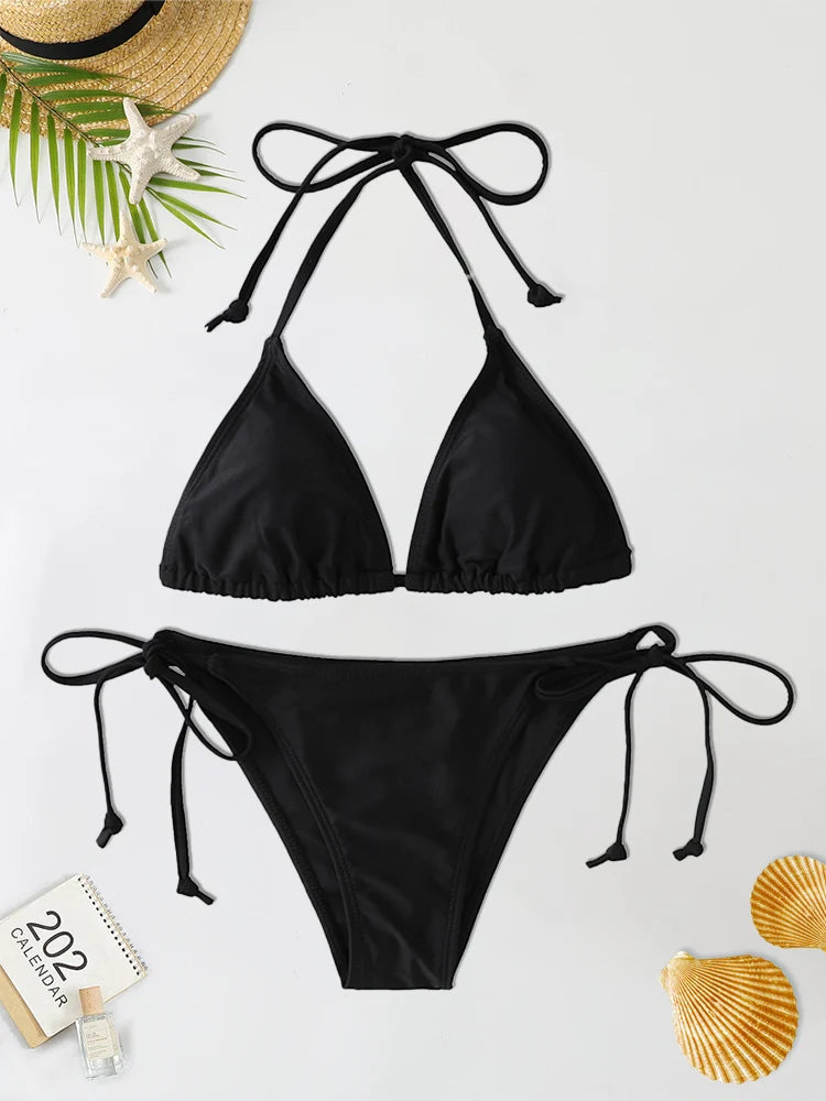 Sexy Bikini Set - Women Swimwear Triangle Brazilian String Lace Up Wire Free Beach Style