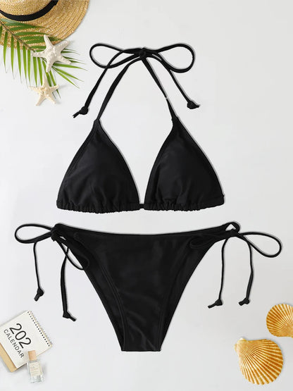 Sexy Bikini Set - Women Swimwear Triangle Brazilian String Lace Up Wire Free Beach Style