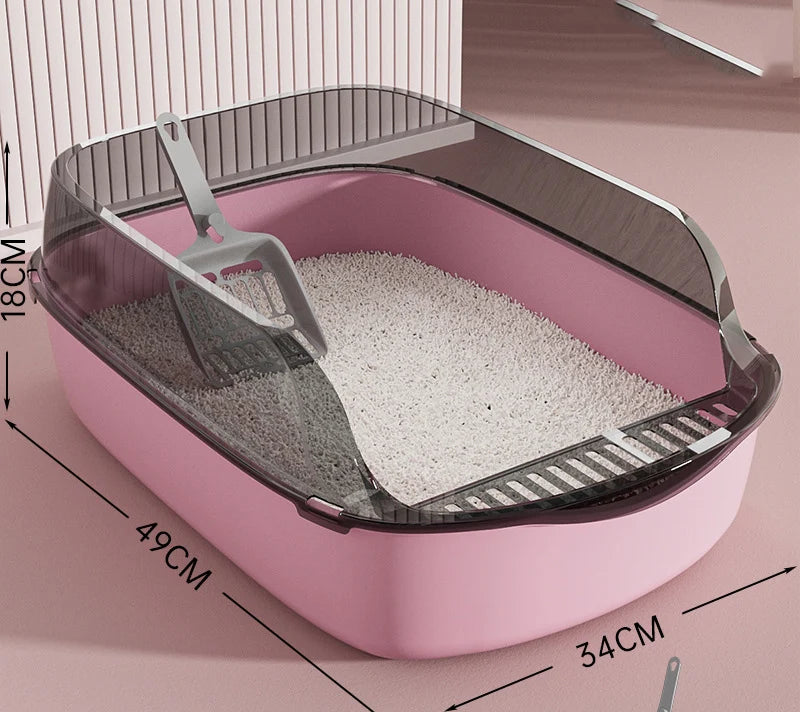 Semi-Enclosed Cat Litter Box - Splashproof Thickened Kitty Tray - ZOOMNSTORE