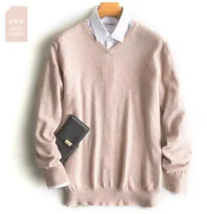 Cashmere Pullover Sweater - Men's V Neck Warm Cotton Blend Knitwear For Autumn Winter