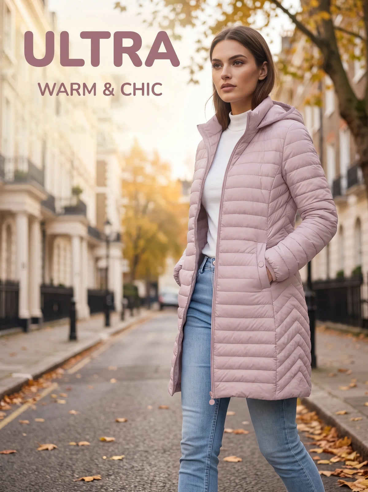 Ultralight Packable Puffer Coat for Women Long Warm Loose Solid Outwear with Detachable Hood