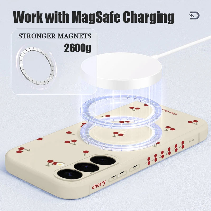 Little Cherry Magnetic Case For Samsung Galaxy S25 FE S26 S25 S24 S23 S22 Ultra Plus For Magsafe Wireless Charge Lanyard Cover
