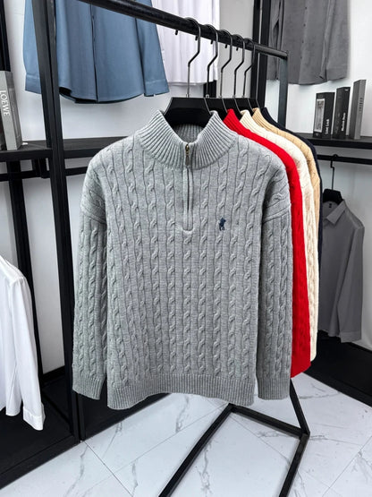 Luxury Pony Embroidery Designer Brand Sweater Men New Fashion Jacquard Paul Casual Half Zipper Stand up Collar knitted pullover