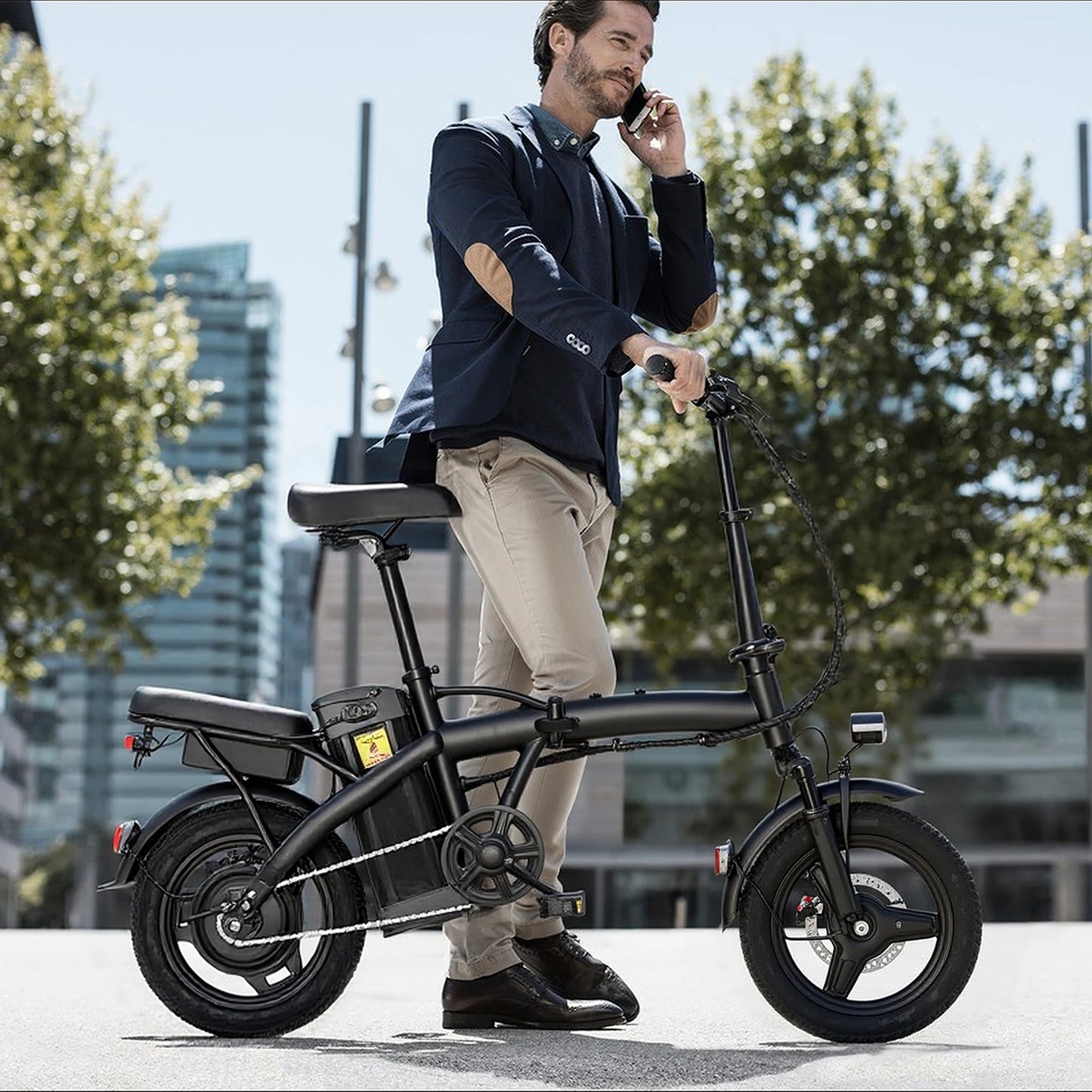Adult and adolescent folding electric bicycles, 14 inch 500W 24MPH 48V 10Ah battery, 3-level pedal assist, 14 inch foldable mini