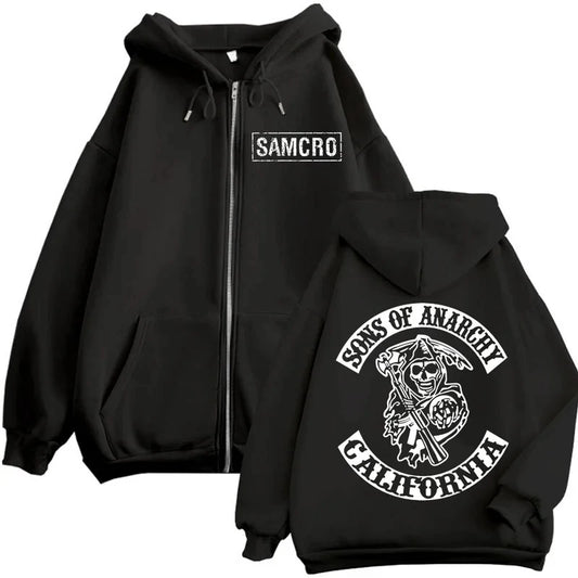 2025 New Sons of Anarchy Double Sided Printed Hoodie Men Women Gothic Retro Zipper Sportswear Casual Street Fashion Pullover