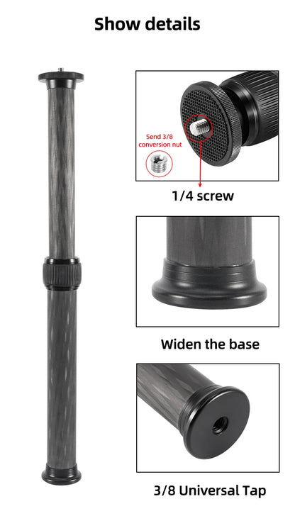 Selfie Stick With 1/4 or 3/8 Screw Tripod Carbon Fiber Central Axis Extension Rod Adjustable Extension Rod for DSLR Cameras