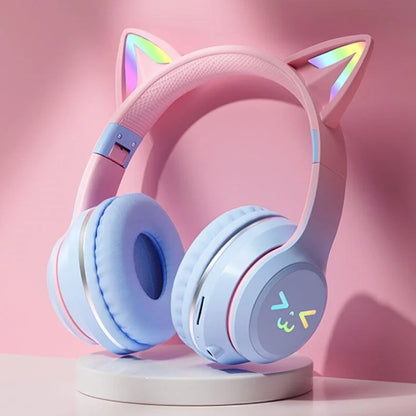RGB Luminous Cat Ears Wireless Bluetooth Headphones With Microphone Headset Gamer Girl Call Noise Reduction Hifi Sale Handfree