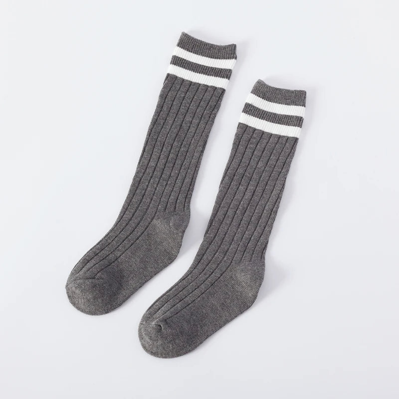 1 Pairs Kids Knee High Long Socks Autumn Winter Warmth Soft Cotton Children School Stocking Black White Stripes Sports Socks