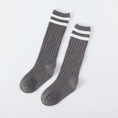 1 Pairs Kids Knee High Long Socks Autumn Winter Warmth Soft Cotton Children School Stocking Black White Stripes Sports Socks