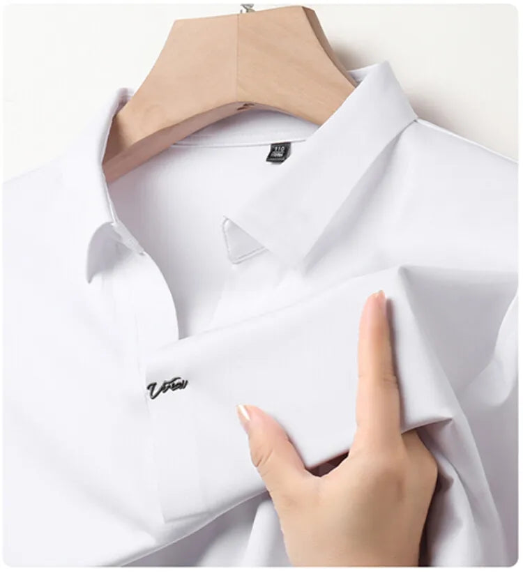 Men's Polo Shirt - Elastic Stretch, Business Casual Short Sleeve Polo for Office Wear