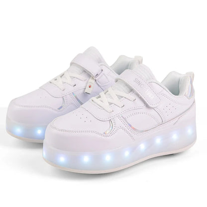 Roller Skate Shoes - Kids LED Light Sneakers With Hook & Loop Closure