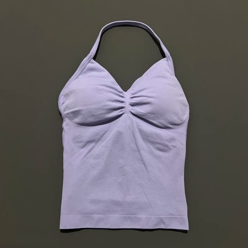 Women Yoga Vest - Longline Strappy Top | Breathable Fitness Tank Top Open Back Halter