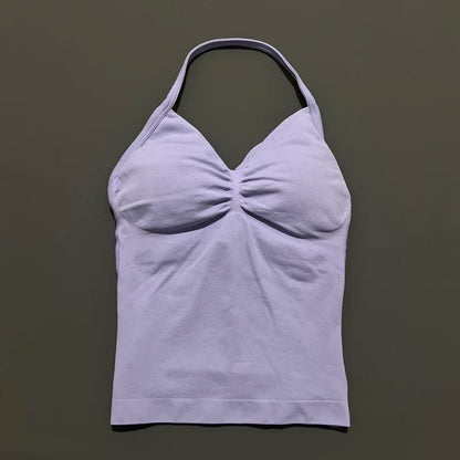 Women Yoga Vest - Longline Strappy Top | Breathable Fitness Tank Top Open Back Halter