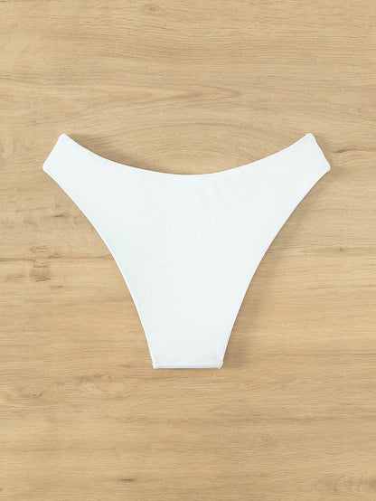 Summer New 2025 Solid Color Bikini Bottoms White Swimsuit Bottoms Single Piece