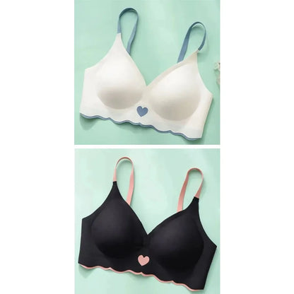 2pcs Womens Seamless Sweet Anti Sagging Bra Girl Thin Brassier Lady Comfort Soft Breathable Bra Student Simple Fashion Underwear