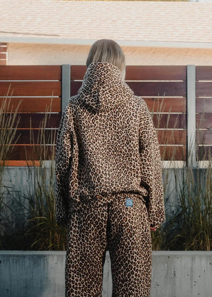 Y2K Leopard Print Hoodie – Unisex Harajuku Hip Hop Style Zip-Up Pullover Sweatshirt for Couples