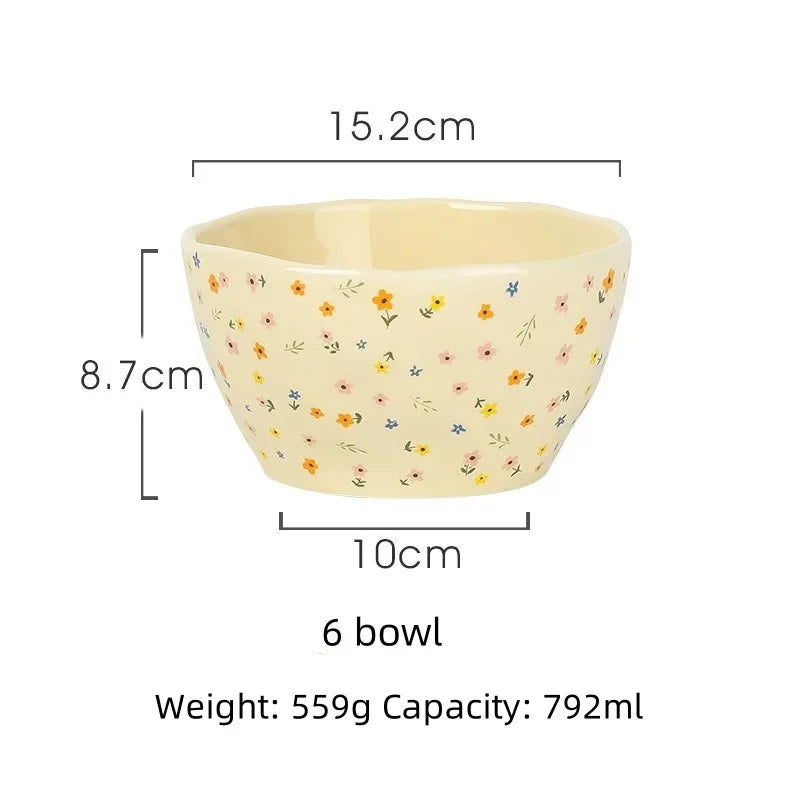 Korean Ceramic Bowl - Floral Design Rice and Salad Dish