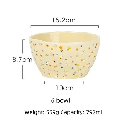 Korean Ceramic Bowl - Floral Design Rice and Salad Dish