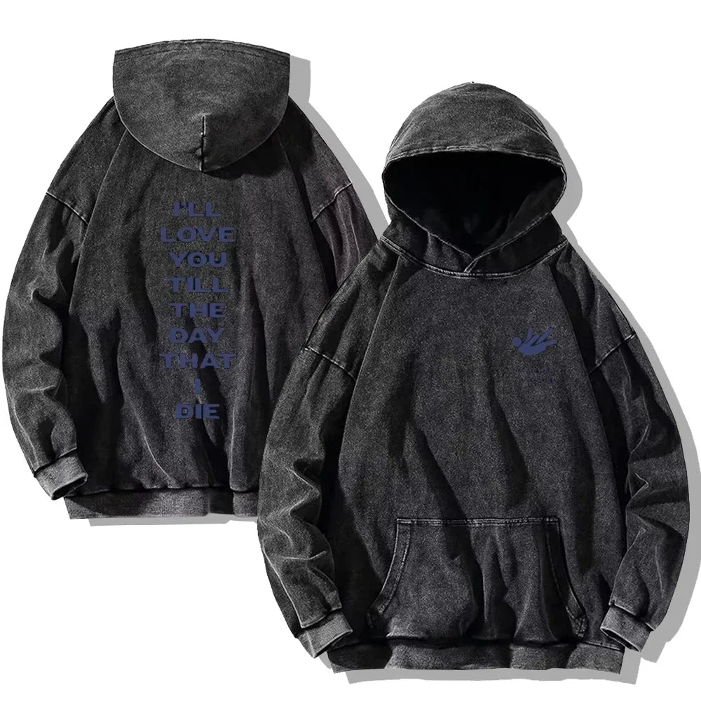 Hit Me Hard and Soft Washed Hoodies Vintage Cotton Hooded Pullover Men's Women's Loose Casual Gothic Sweatshirts Y2K Coat Unisex