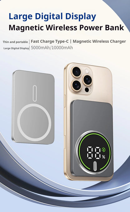 Magnetic Power Bank 10000mAh Wireless Powerbank 20W Slim Portable Battery Charger for MagSafe iPhone 17 16 15 14 13 12 Samsung