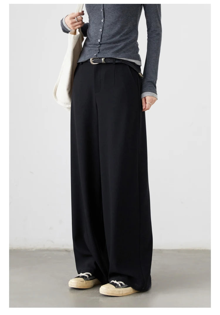 CHIC VEN Women Pants Solid Casual  Slim Straight Leg Suit Wide Leg Ladies Trousers Spring Autumn 2025 Clothing for Woman