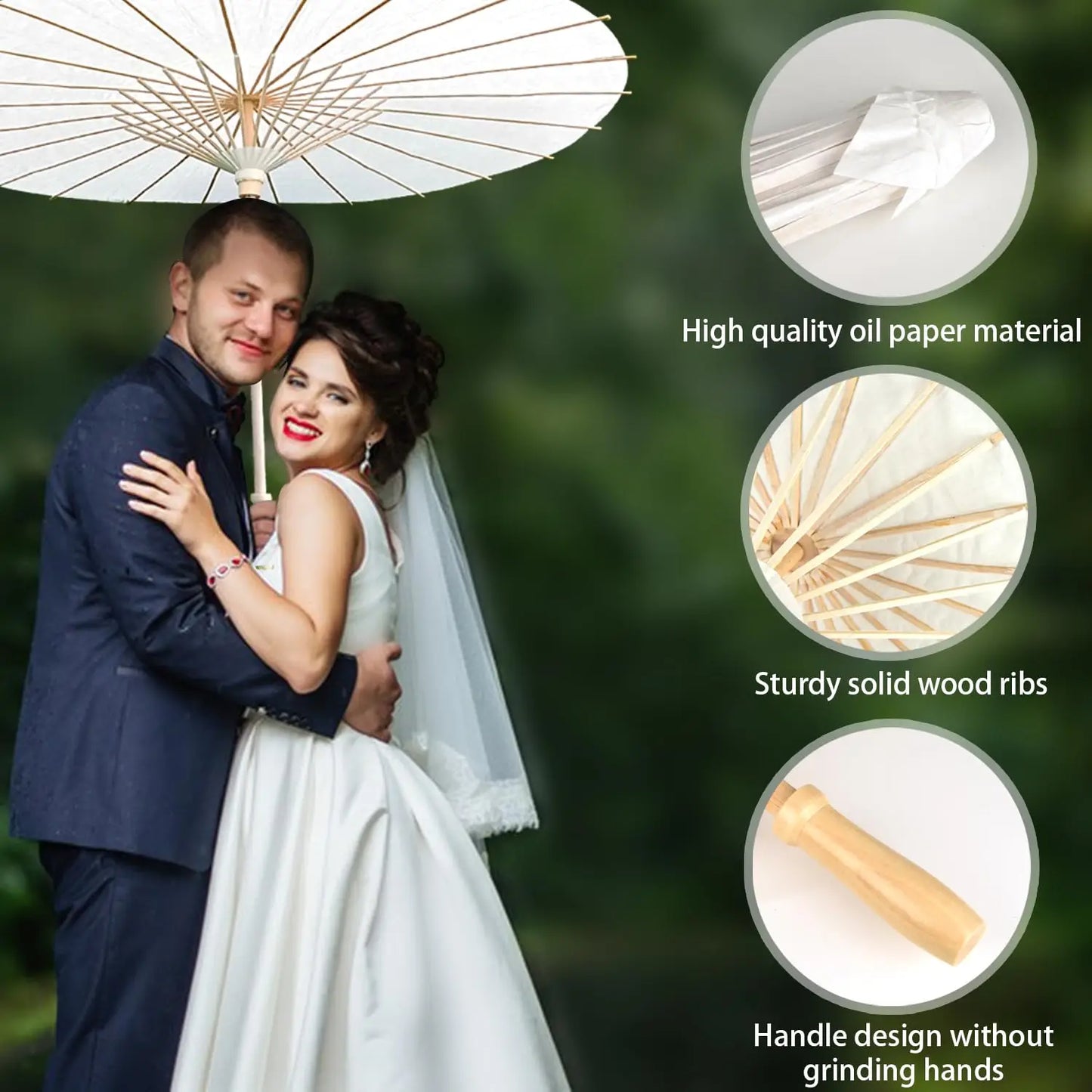 60/84cm Wedding Paper Umbrellas Chinese Wooden handle White DIY  Rustic Photography Props for Baby Shower Party Wedding