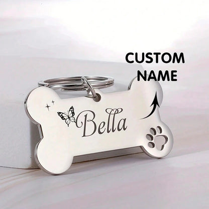 Customized carved stainless steel dog hollow paw print ID tag, personalized pet name and contact information pendant