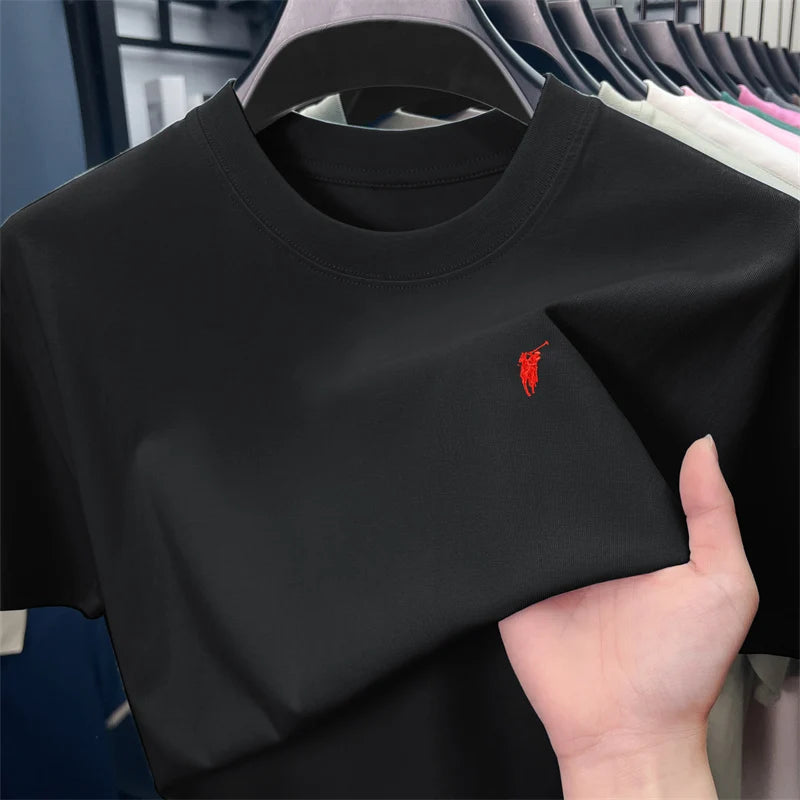 Xiaoma Embroidery Casual Pure Cotton Short Sleeved T-shirt for Young Men, Round Neck Solid Color T-shirt for Men