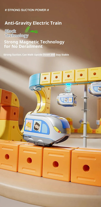 Electric Magnetic Track Train For Kids Montessori Toy Diy Magnetic Construction Tracks Non-Remote Control Model Car Learning Set