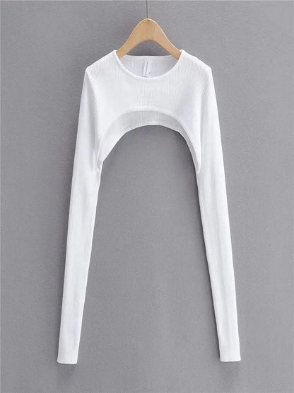 Y2k Aesthetic Clothes O-neck Black White Sexy Harajuku Knitted Tshirt 2024 T-shirts Women Long Sleeve Crop Top Spring Autumn