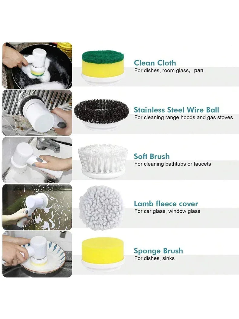 Cordless Electric Spin Scrubber - 5-in-1 Cleaning Brush with Adjustable Handle and 5 Brush Heads - ZOOMNSTORE