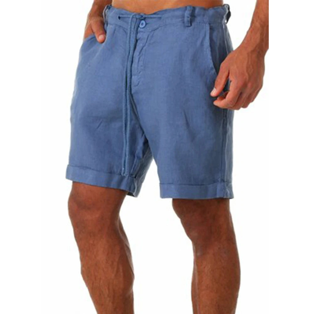 Men's Linen Shorts - Breathable Cotton Linen Pants With Drawstring Waist, Solid Color