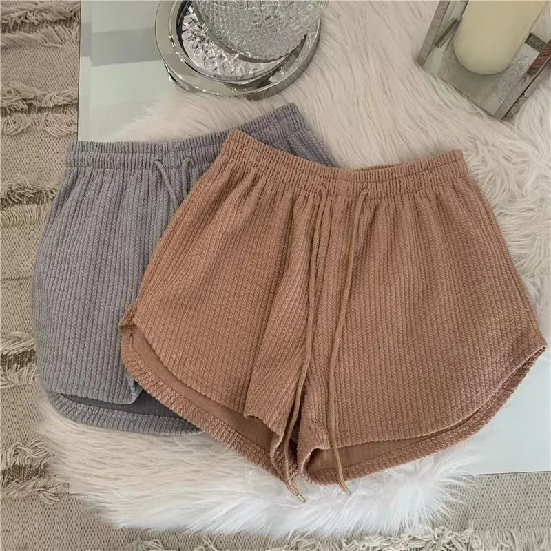 New Summer Waffle Shorts for Women, High Waist Plus Size Loose Casual Pants, Internet Famous Sports Fitness Shorts