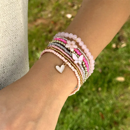 9pcs/set Bohemian Butterfly Flower Pendant Bracelet for Women Handmade Rice Beads Stacked Bracelet Summer Beach Party Jewelry