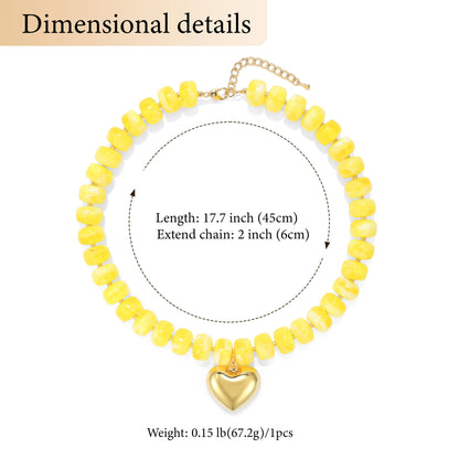 Badu Bohemia Colorful Acrylic Beaded Choker Necklace for  Women 14K Gold Plated Heart Pendant Summer Aesthetic Y2K Jewelry Gift