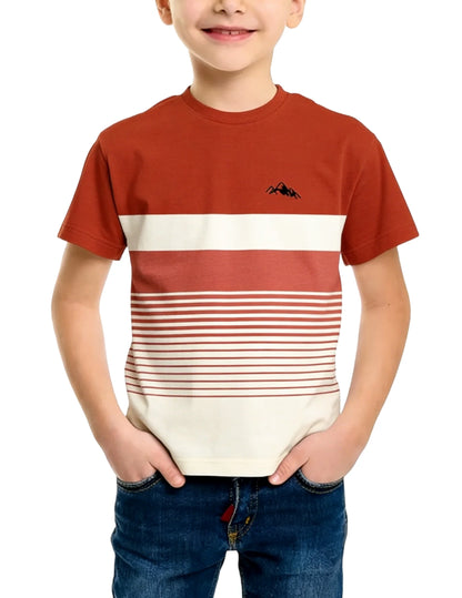 New Striped Short-sleeve T-shirt for Boys and Girls, Summer Colour-block Casual Top, Versatile Basic Shirt for Older Children