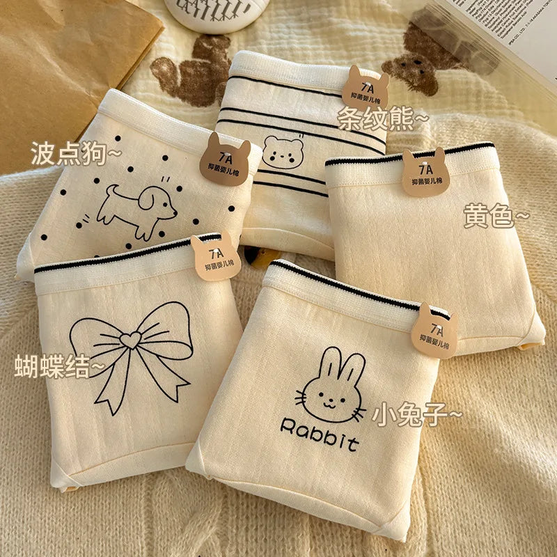 Women Underwear Pure Cotton Antibacterial Properties Underpants Cute Cartoon Waist Extended Crotch Women's Girl Triangle Pants