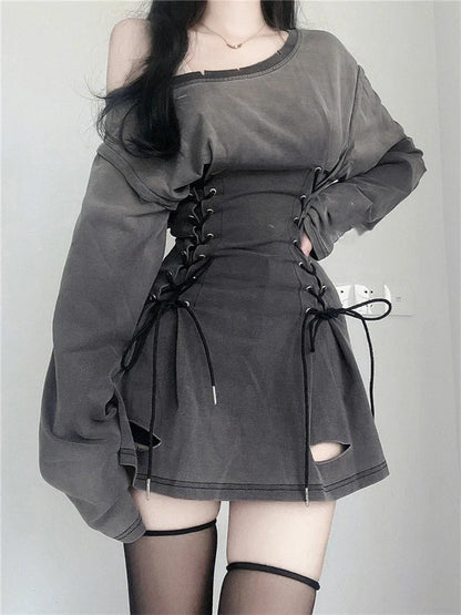 Goth Corset Dress - Fairycore Grunge Bandage Slim Fit Summer Mini Dress
