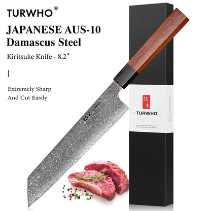 Damascus Steel Japanese Chef Knife - Hand Forged Santoku  Sashimi Blade