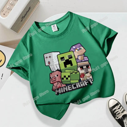 Miner Crafting Pixel Series Child T-Shirt Summer Kids Short Sleeve Tops Hot Game Boys Girls Clothing Cartoon Print Birthday Gift