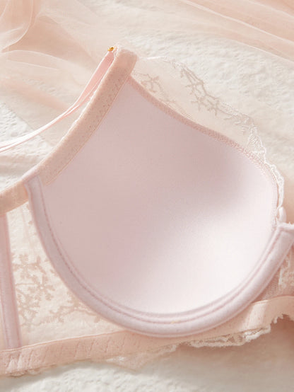 3PCS Women Floral Lace Bra Set Mesh Spliced Embroidery Push Up Bra Double Straps Underwire Support Daily Sexy Lingerie