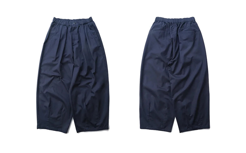 Solid Color Wide Leg Cargo Pants Mens Baggy Pleated Streetwear Elastic Waist Casual Loose Trousers Men