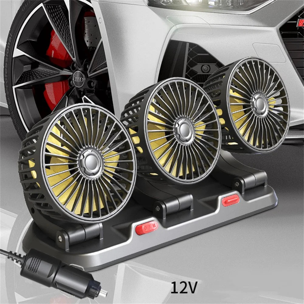 12V Automotive Fan Car Fan 24V 360° Adjustable 3-Head Air Fan Low Noise Multifunctional Temporary Parking Fan for Auto Vehicles