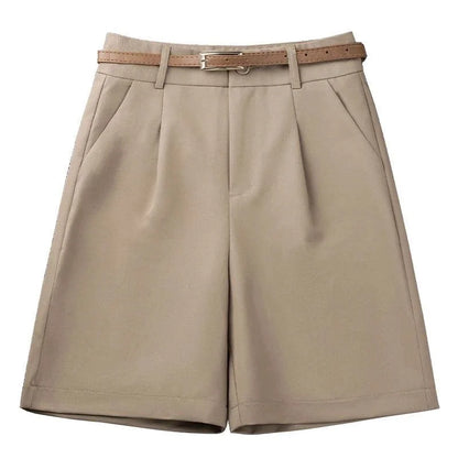 Khaki Casual Wide Leg Shorts Women Summer New Solid Loose Knee-Length Hot Pants Korean All-Match High Waist Suit Shorts Ladies