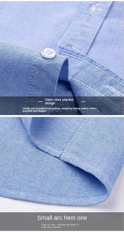 100% Pure Cotton Men's Long Sleeve Shirt Business Casual Solid Color Embroidered Oxford Spun Shirt