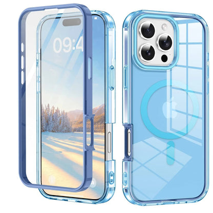 For iPhone 17/16e/15/14/13/12/11 Pro Max/Air Full Body Shockproof Case with Magnetic Built-in Screen Protector Transparent
