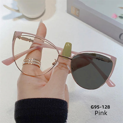 New Brand Design Retro Lady Cat Eye Frame Photochromic Anti Blue Light Computer Hyperopia Women Reading Glasses Degrees 0 to +6