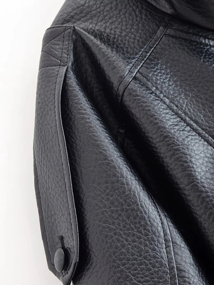 Women Autumn Jackets – Black Zipper Jacket With Asymmetric Button & Turtleneck Collar