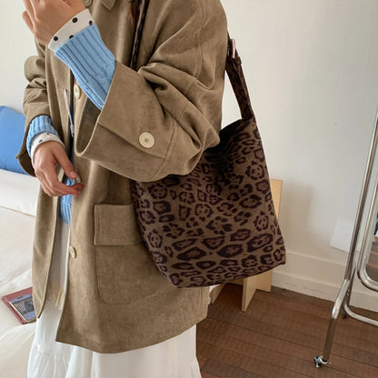 Leopard Print Tote Bag – Large Capacity Crossbody Shoulder Bag for Autumn Winter